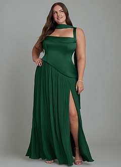Azazie Stephanie Bridesmaid Dresses Dark Green A-Line Pleated Stretch Satin Dress image15