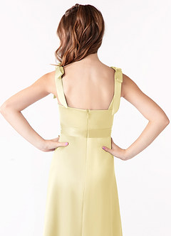 Azazie Barbara Junior Lemon Sorbet A-Line Bow Stretch Satin Dress image4