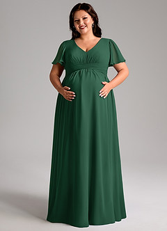 Azazie Verna Maternity Bridesmaid Dresses A-Line V-Neck Ruched Chiffon Floor-Length Dress image11