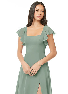 Azazie Bondi Bridesmaid Dresses Silver Sage A-Line Ruched Chiffon Dress image4