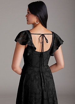 Azazie Bondi Bridesmaid Dresses Black A-Line Ruched Floral Burnout Dress image2