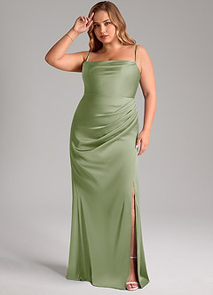 Azazie Leonis Bridesmaid Dresses Dusty Sage Mermaid Pleated Stretch Satin Convertible Dress image12