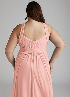 Azazie Hillian Brautjungfernkleider A-Linie Halter Gefaltet Gittergewebe Kleid Rosettenrosa image9