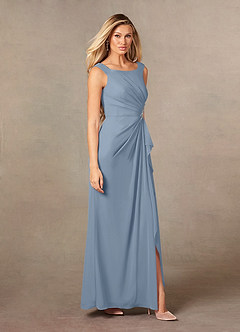 Azazie Yarrow Mère de la mariée Robes Robe Trapèze en Mousseline de soie Plissée Bleu Poussiéreux image6