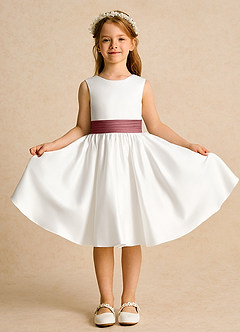 Azazie Sosie Flower Girl Dresses Ivory Amethyst A-Line Pleated Matte Satin Dress image2