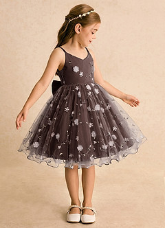 Azazie Junebug Flower Girl Dresses Ganache Ball-Gown Spaghetti Strap Tulle Dress image4