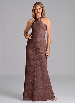 Azazie Doretta Bridesmaid Dresses Espresso Mermaid Pleated Floral Burnout Dress image1