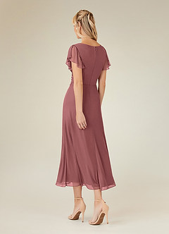 Azazie Vera Mother of the Bride Dresses Desert Rose A-Line V-Neck Pleated Mesh Dress image3