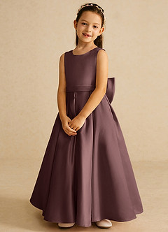 Azazie Pipsy Robe Demoiselle D'honneur Fillette Robe Trapèze en Mat Satiné Arc Expresso image4