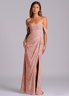 Azazie Johana Robes de demoiselle d'honneur Robe Sirène Convertible en Blumen-Burnout Épaule décolletée Rosette image1