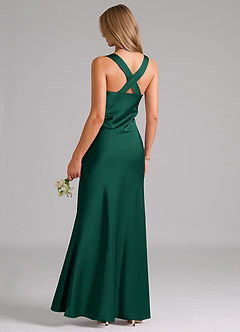 Azazie Kamila Robes de demoiselle d'honneur Robe Trapèze en Satin extensible Plissée émeraude image2