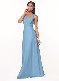 Azazie Nala Bridesmaid Dresses Steel Blue A-Line Pleated Chiffon Dress image3