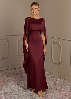 Azazie Eli Mother of the Bride Dresses Cabernet Sheath Boatneck Stretch Satin Dress image1