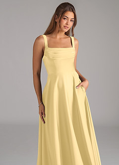 Azazie Shaude Bridesmaid Dresses Butter A-Line Pleated Stretch Satin Dress image2