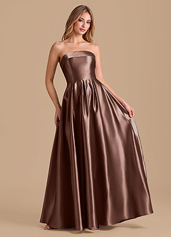 Azazie Lucienne Robes de demoiselle d'honneur Robe Trapèze en Satiné métallisé Plissée Expresso image3