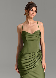 Azazie Zorah Brautjungfernkleider Wandelbar Meerjungfrau-Linie Korsett Stretch-Satin Kleid Olivgrün image7