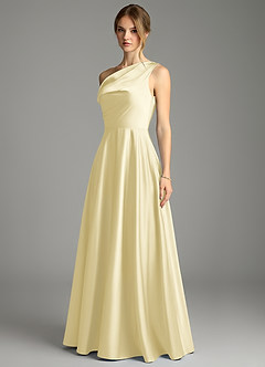 Azazie Xanthe Brautjungfernkleider Eine Linie Schulterfrei Stretch-Satin Kleid Zitronensorbet image4