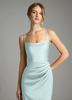Azazie Leonis Bridesmaid Dresses Sea Glass Mermaid Pleated Stretch Satin Convertible Dress image3