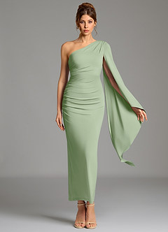 Azazie Jana Robes de demoiselle d'honneur Robe Fourreau en Jersey extensible de qualité supérieure Manche longue Vert Sauge image6