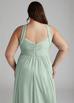 Azazie Hillian At-home Try On Dresses Agave A-Line Halter Pleated Mesh Dress image9