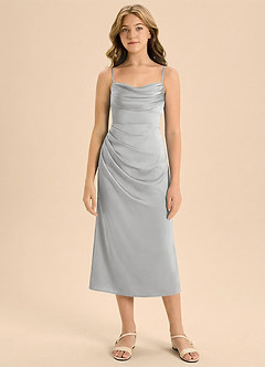 Azazie Mai Junior Osłona Pofałdowany Satyna elastyczna Długość herbaty Młodsza druhna Sukienka image3