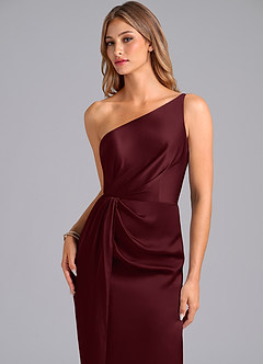 Azazie Naria Bridesmaid Dresses Cabernet Sheath One Shoulder Stretch Satin Dress image7
