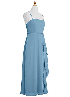 Azazie Kaylee Junior Steel Blue A-Line with Belt Mesh Dress image10