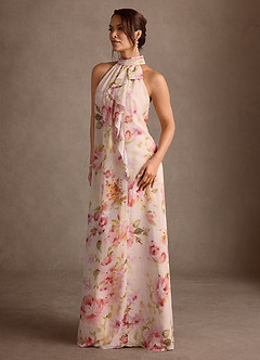 Azazie Camilla Mother of the Bride Dresses Pale Yellow Floral A-Line Pleated Chiffon Dress image3