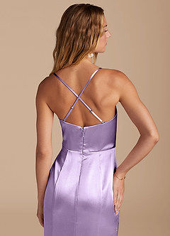 Azazie Marzia Bridesmaid Dresses Lilac Mermaid Pleated Metallic Satin Dress image7