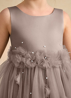 Azazie Lux Flower Girl Dresses Taupe A-Line Beaded Tulle Dress image7