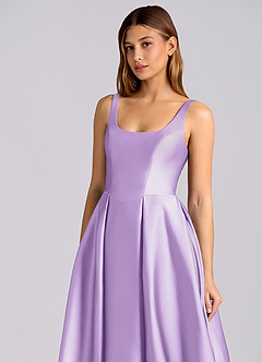 Azazie Amalie 신부 들러리 드레스 A라인 주름진 스트레치 새틴 티 길이 드레스 image6