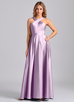 Azazie Dixie Bridesmaid Dresses Frosted Lilac A-Line Pleated Stretch Satin Dress image1