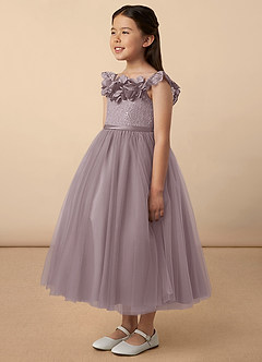 Azazie Demetra Flower Girl Dresses Dusk A-Line Lace Tulle Dress image2