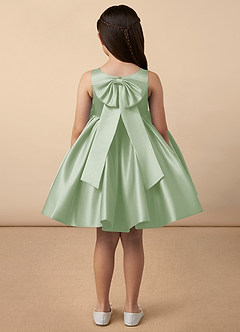 Azazie Bo Peep Robe Demoiselle D'honneur Fillette Robe Trapèze en Mat Satiné Arc Vert Sauge image4