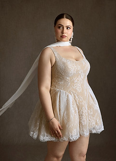 Azazie Dawn Wedding Dresses Diamond White Nude A-Line Lace Dress image11