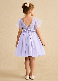 Azazie Queenie Robe Demoiselle D'honneur Fillette Robe Trapèze en Dentelle Lilas image2