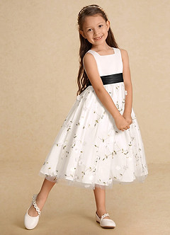 Azazie Pollie Flower Girl Dresses Ivory Black A-Line Bow Tulle Dress image9