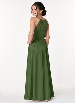 Azazie Ginger Junior Olive A-Line Pleated Chiffon Dress image2