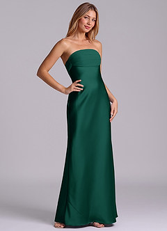 Azazie Ailanie Brudtärnklänningar Klä av Tubklänning i Stretch Satin Axelbandslös Smaragdgrön image5