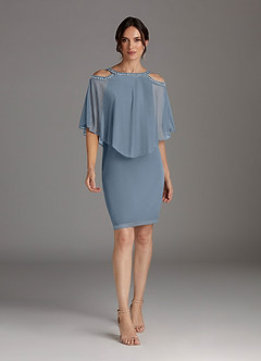 Azazie Junibee Abiti per la Madre della Sposa Abito Tubino in Maglia Lustrini Blu Polveroso image1