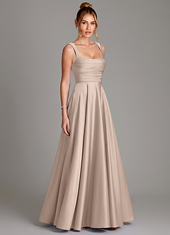 Azazie Azaria Robes de demoiselle d'honneur Robe Trapèze en Satin extensible Corset Rose Anglais image4