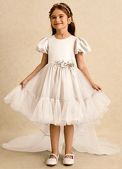 Azazie Cocoa vestidos de niña de las flores Vestido de Alabastro Blanco de Tul de Princesa con Plisado image3