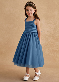Azazie Gabbie Flower Girl Dresses Twilight A-Line Pleated Matte Satin Dress image5