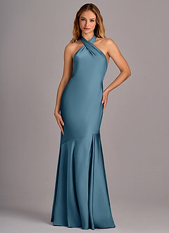 Azazie Lorena Bridesmaid Dresses Bermuda Mermaid Pleated Stretch Satin Dress image4