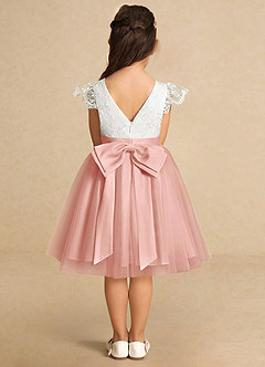 Azazie Vetty Flower Girl Dresses Ivory Rosette A-Line Lace Tulle Dress image7