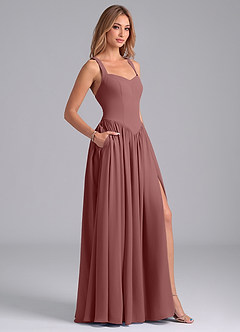 Azazie Francis Robes de demoiselle d'honneur Robe Trapèze en Mousseline de soie Corset Rose Du Désert image6