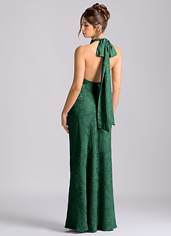 Azazie Velli Vestidos de damas de honor Vestido de Verde Oscuro de Devorado Floral de Corte Sirena con Cuello Alto image2