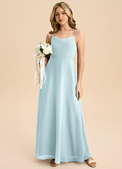 Azazie Shale Junior Mist A-Line Bow Chiffon Dress image5