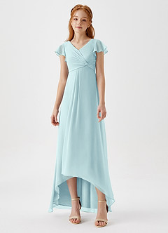 Azazie Breanne Junior Abito A-Line in Chiffon Sea Glass image4