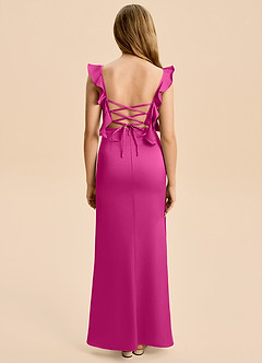 Azazie Jessamine Junior Fuchsia Sheath Ruched Stretch Satin Dress image2